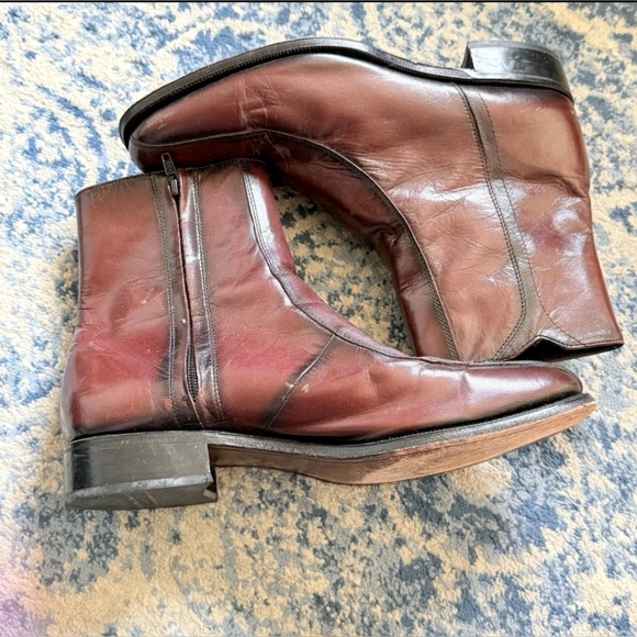 Vintage FLORSHEIM boot BEATLE  zip ankle Oxblood Red Men's Size 10.5 D Leather - Picture 1 of 8